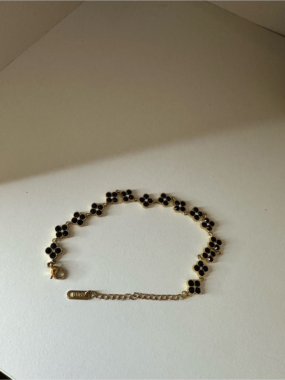 Gold Floral Chain Bracelet with Black Stones - Women Jewelry